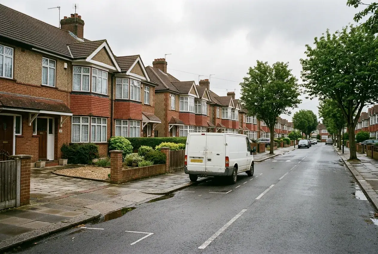Street scene in Kingsbury, London, drainage and plumbing in Kingsbury