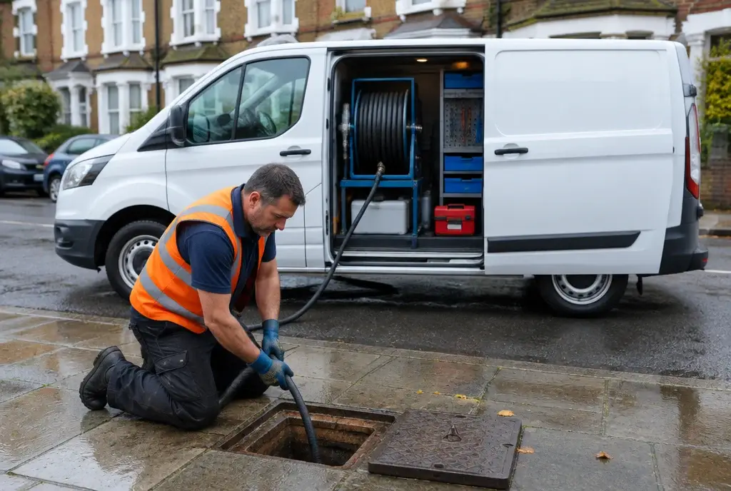 Fixsy drainage and plumbing engineer with the van, ready for a 24/7 call-out, drainage and plumbing in North West London
