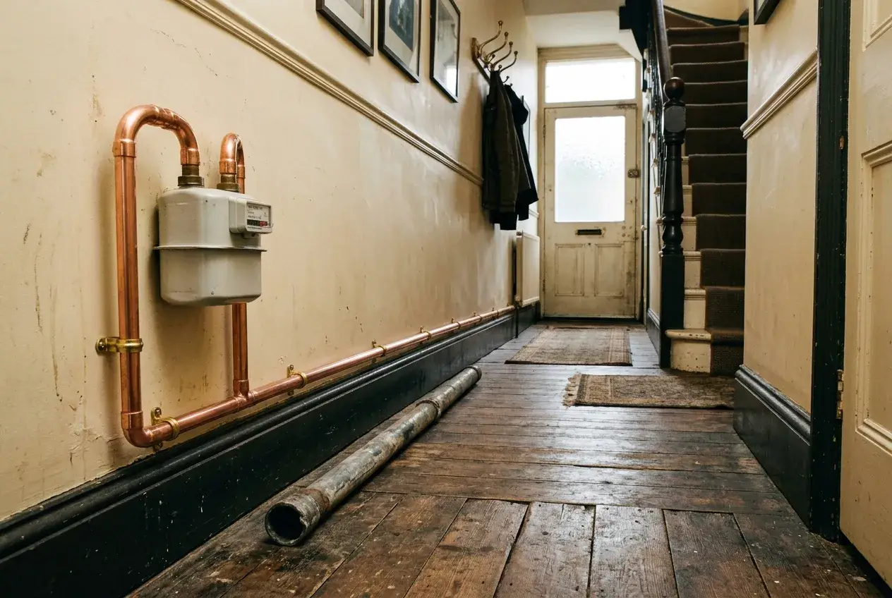 New copper pipework being installed, plumbing in London