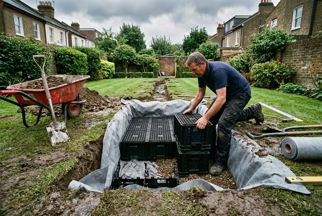 New soakaway being installed